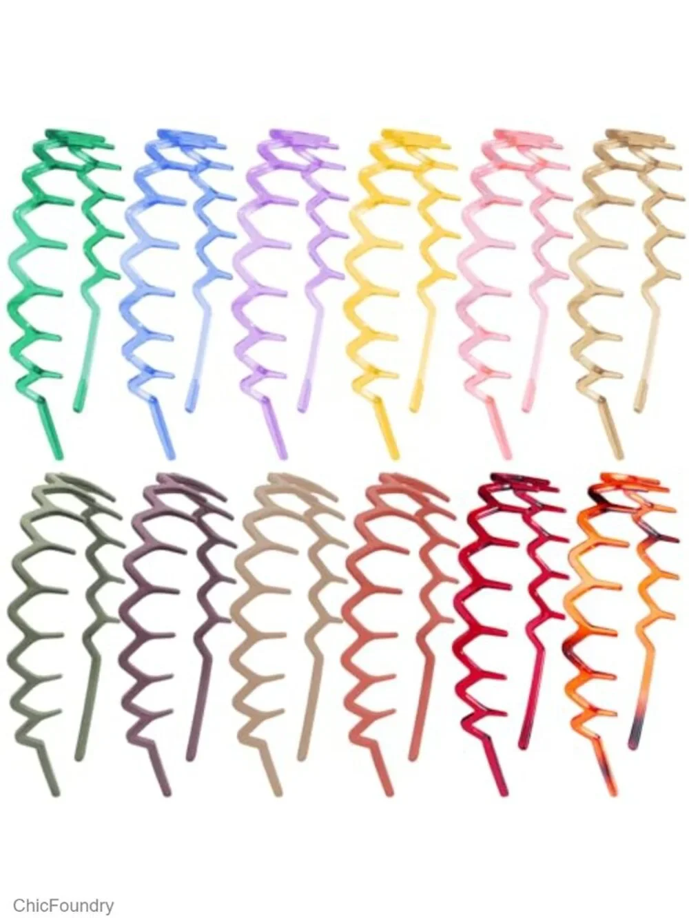 12 Pack Non Slip Plastic Zig Zag Hair Headbands for Women